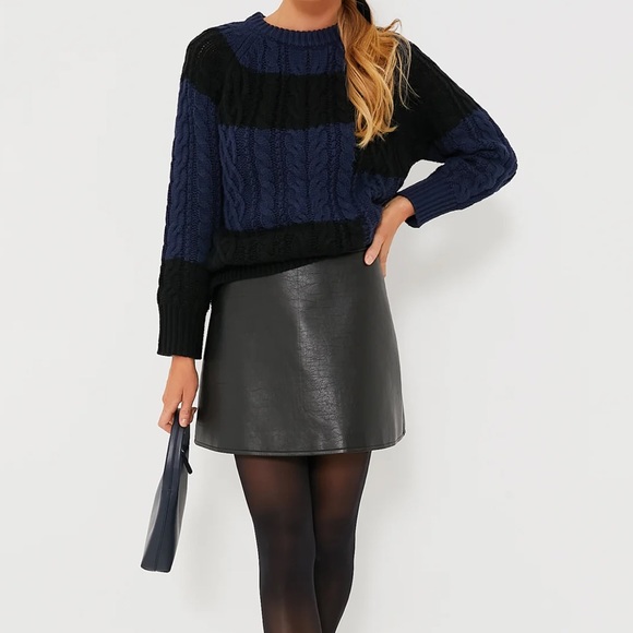 Navy and Black Color Block Cable Sweater